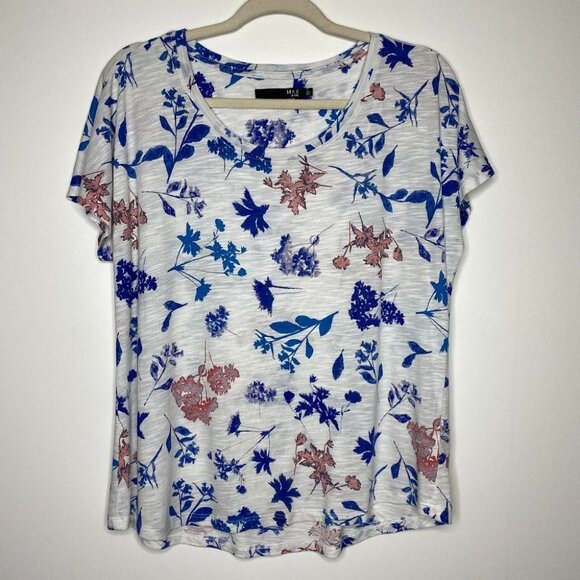 Max Jeans Woman Top Floral Scoop Neck Short Sleeve - Picture 1 of 4